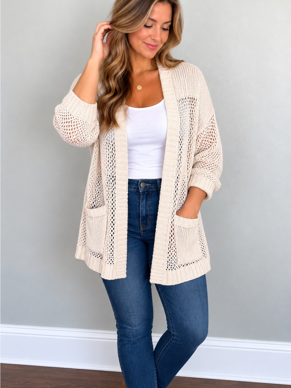 Matilda Jane Cream Pointelle Open Front Cardigan XL